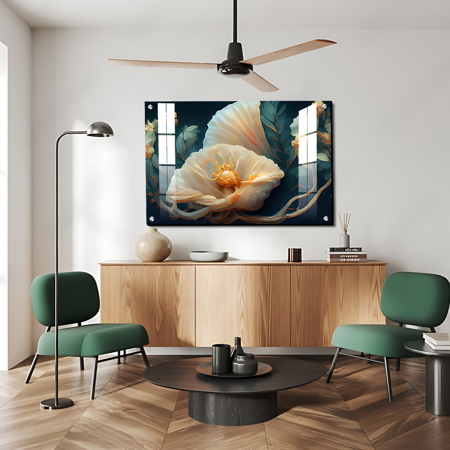 3D White Flowers Luxury Wall Painting