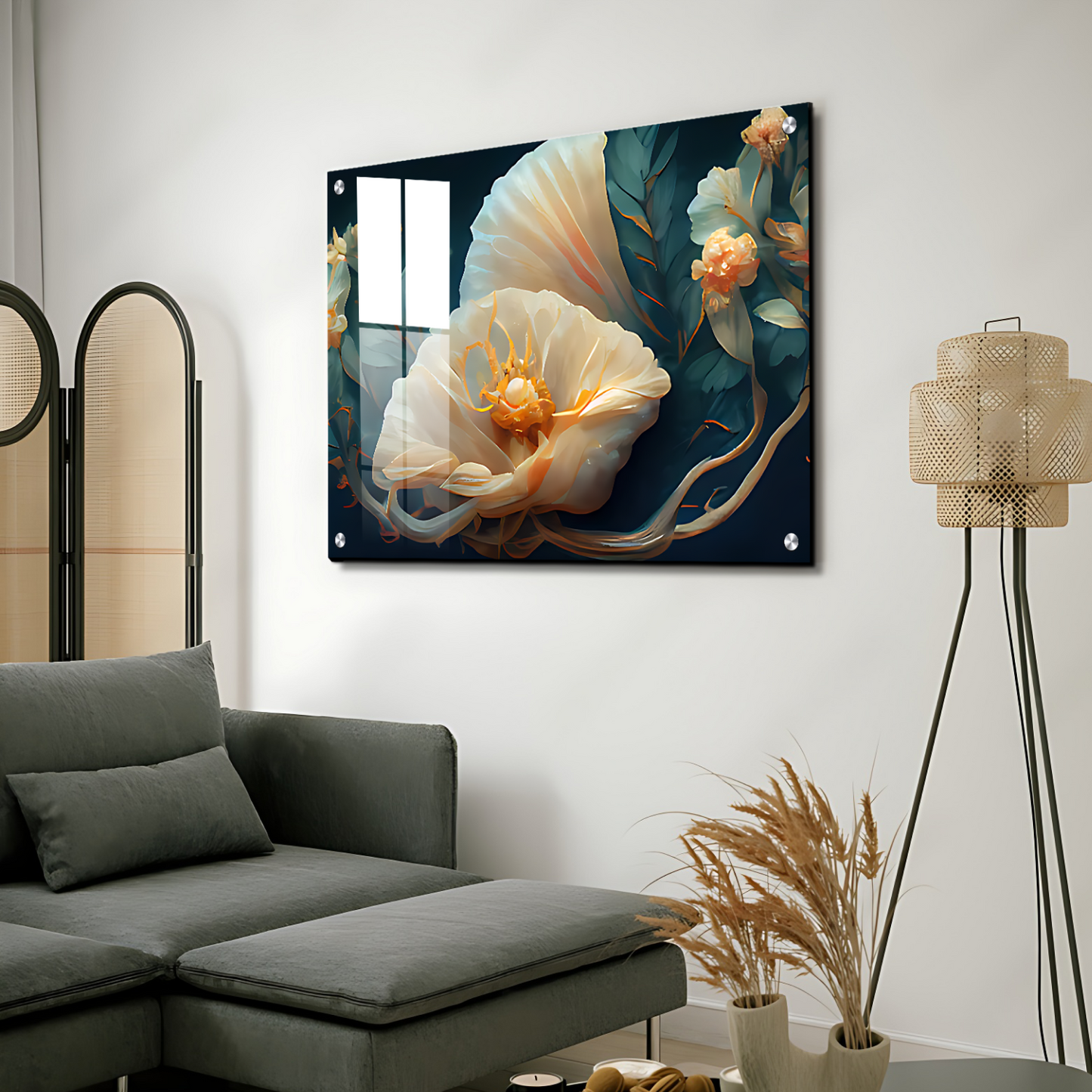 3D White Flowers Luxury Wall Painting