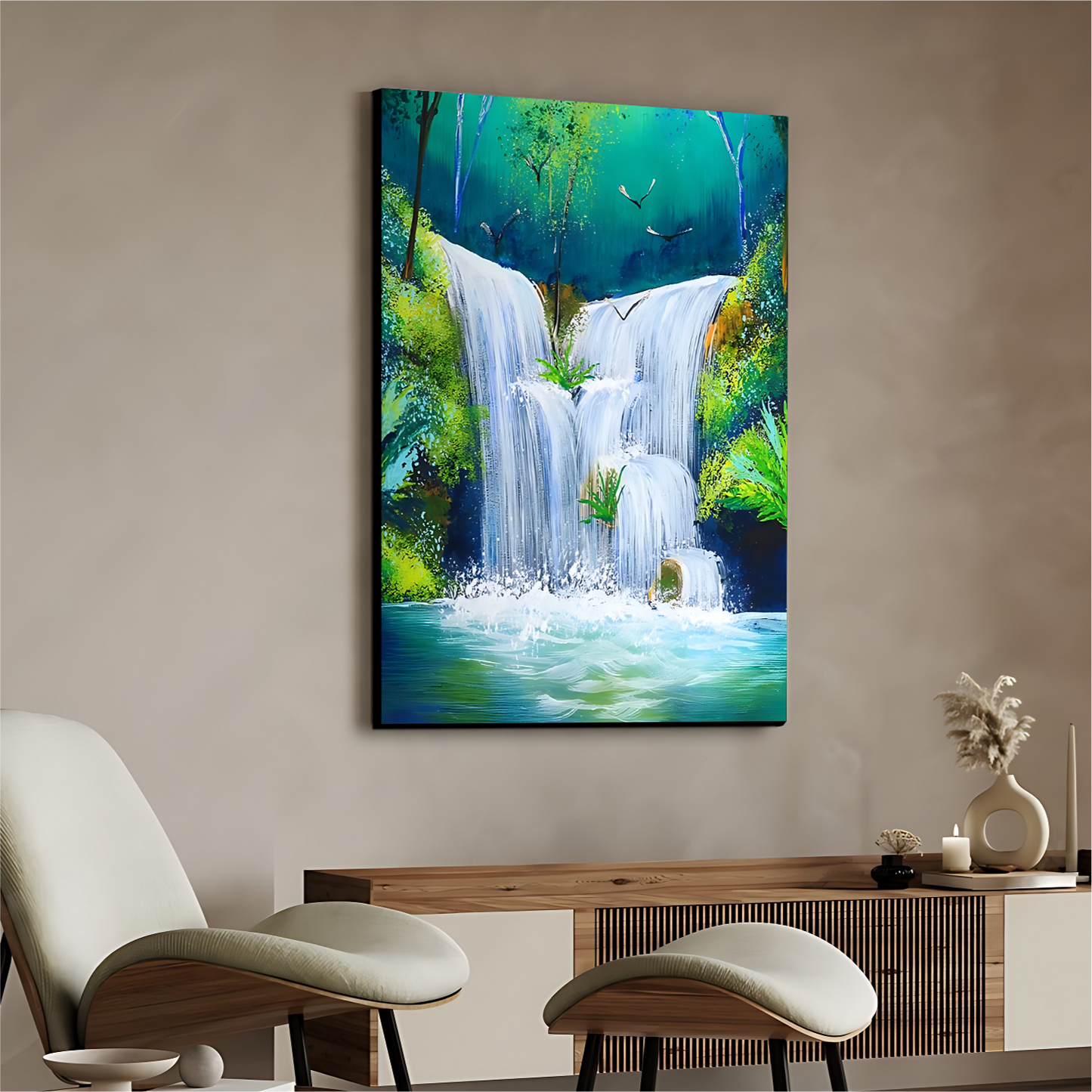 Waterfall Good Luck Wall Art Luxury Painting