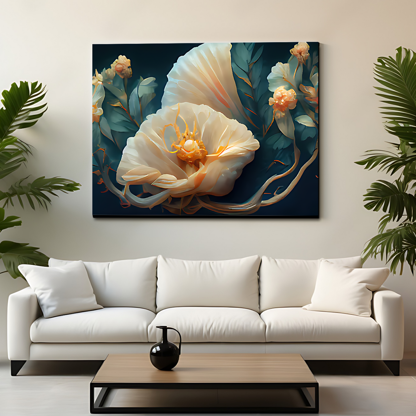 3D White Flowers Luxury Wall Painting