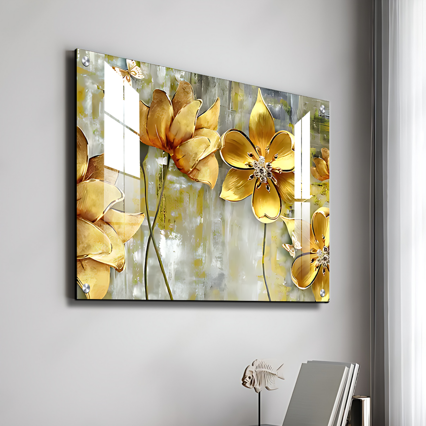 Flowers 3D Gold Art Luxury Wall Painting
