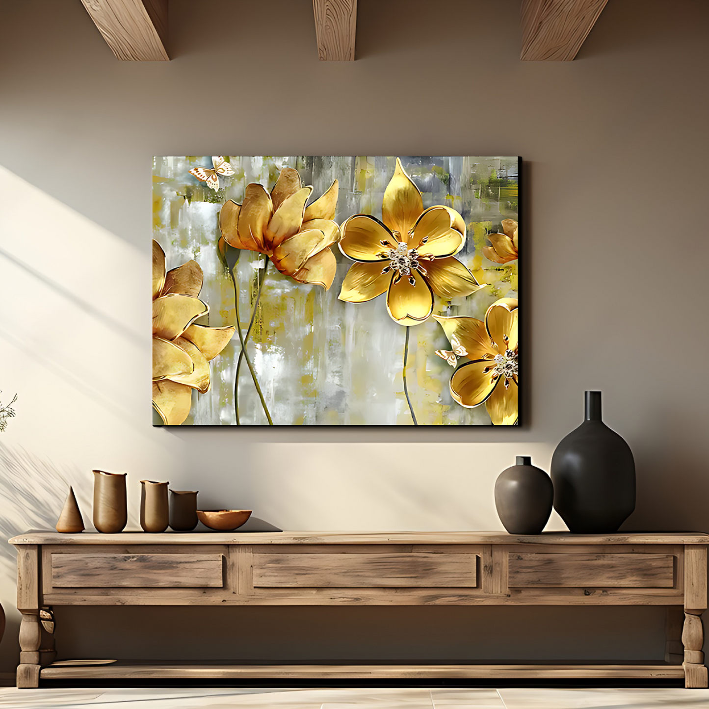 Flowers 3D Gold Art Luxury Wall Painting
