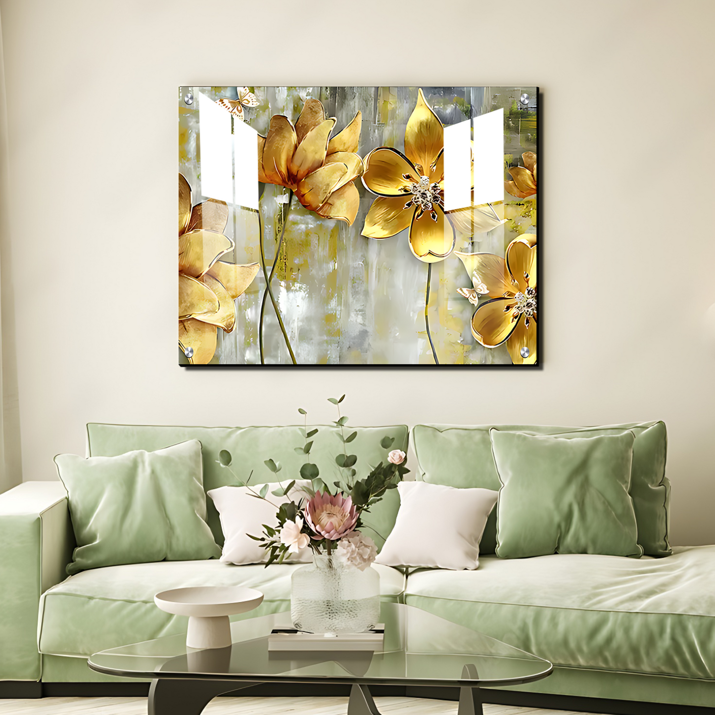 Flowers 3D Gold Art Luxury Wall Painting