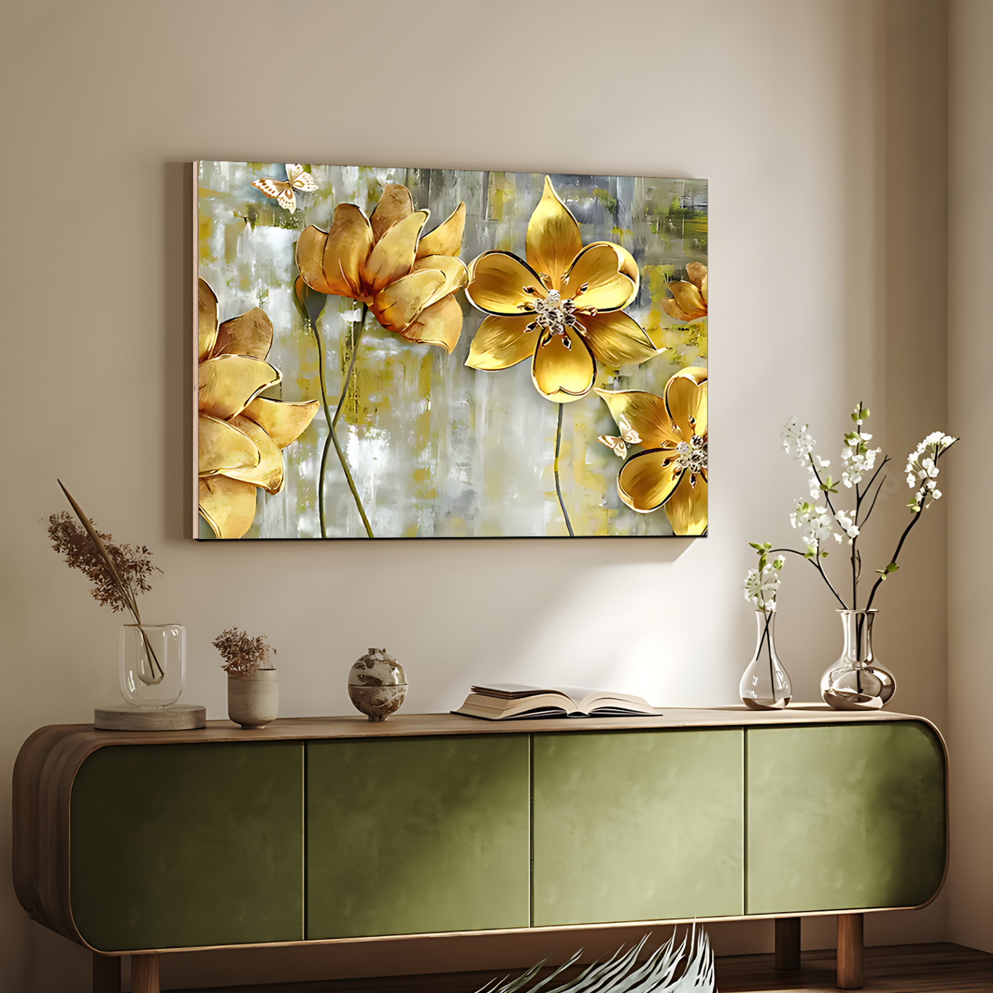 Flowers 3D Gold Art Luxury Wall Painting