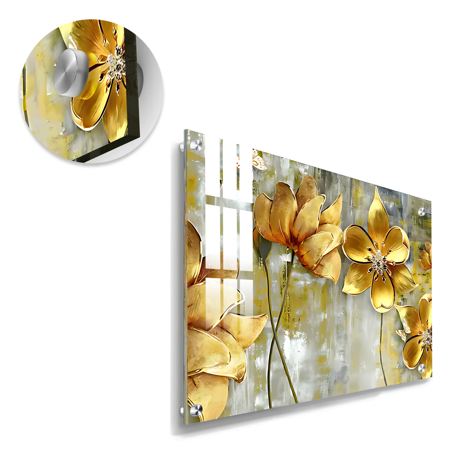 Flowers 3D Gold Art Luxury Wall Painting