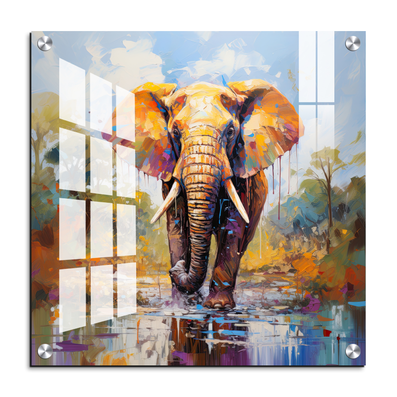 Elephant Colorful Wood Print Wall Art