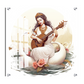 Goddess Saraswati Playing With Veena Wood Print Wall Art