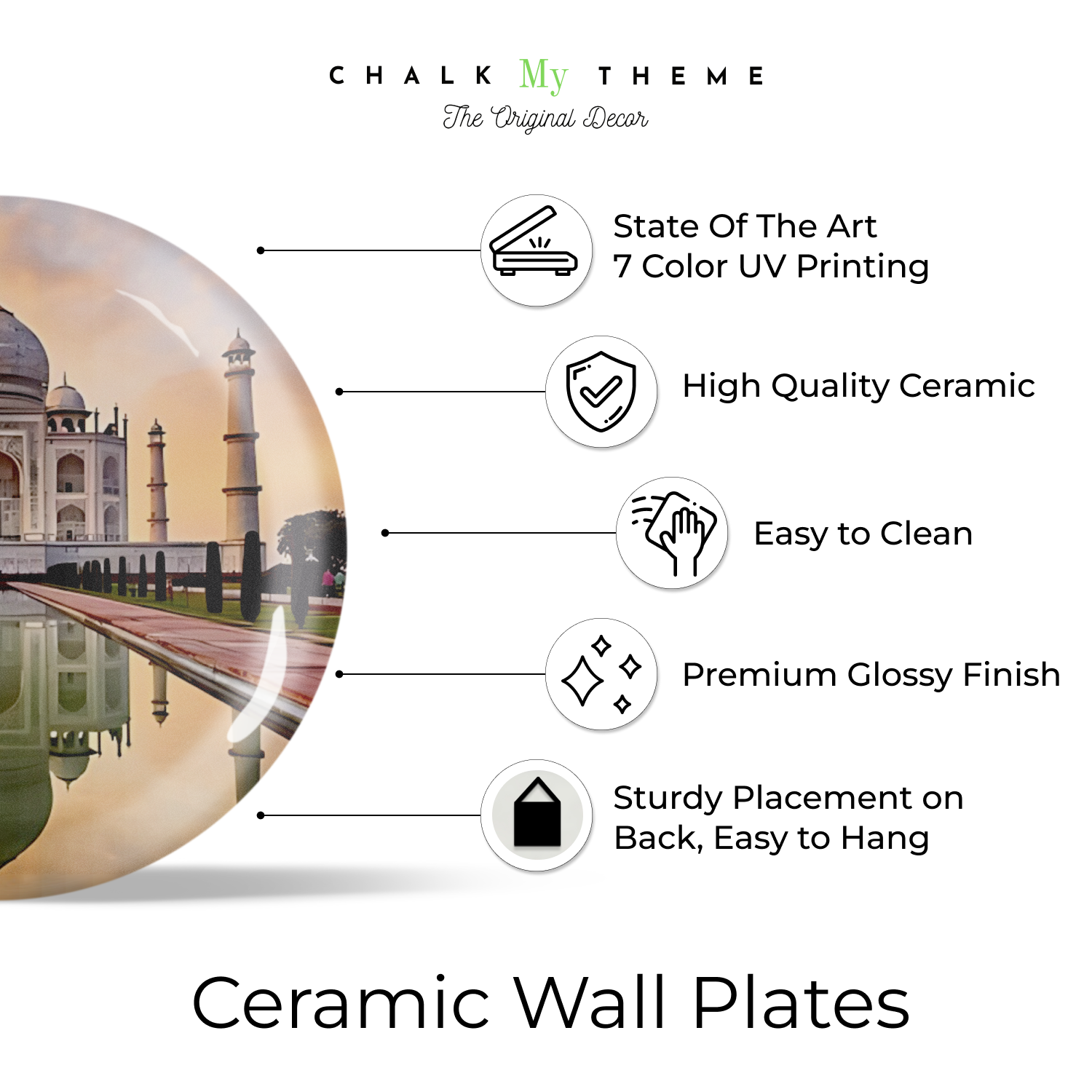 Artisanal Indian Structure Taj Mahal and Royal Palace Wall Plates Décor Collection 