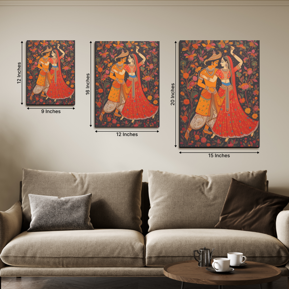 Traditional Rajasthani Couple Pichwai Wood Print Wall Art Set of 3