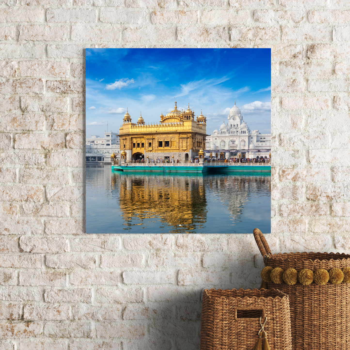 Golden Temple Square Wood Print Wall Art