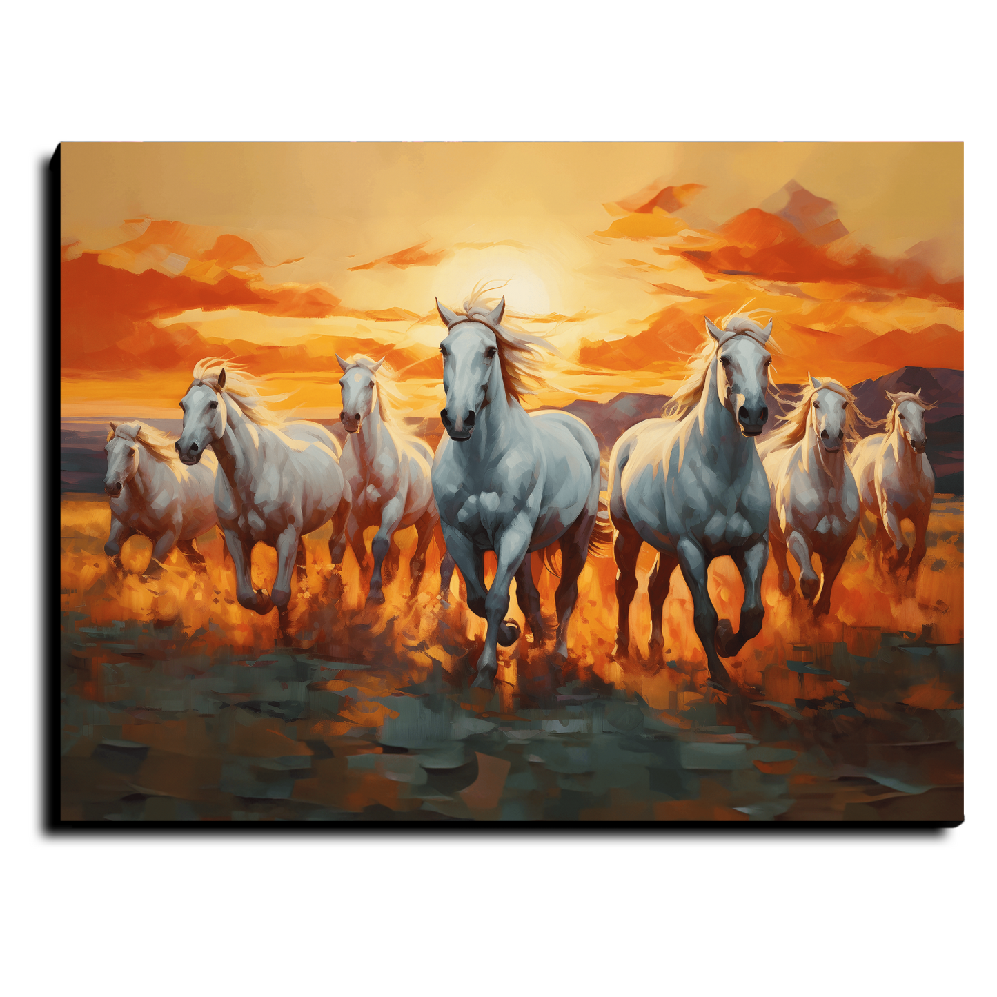 Seven White Horses Running Wood Print Wall Art