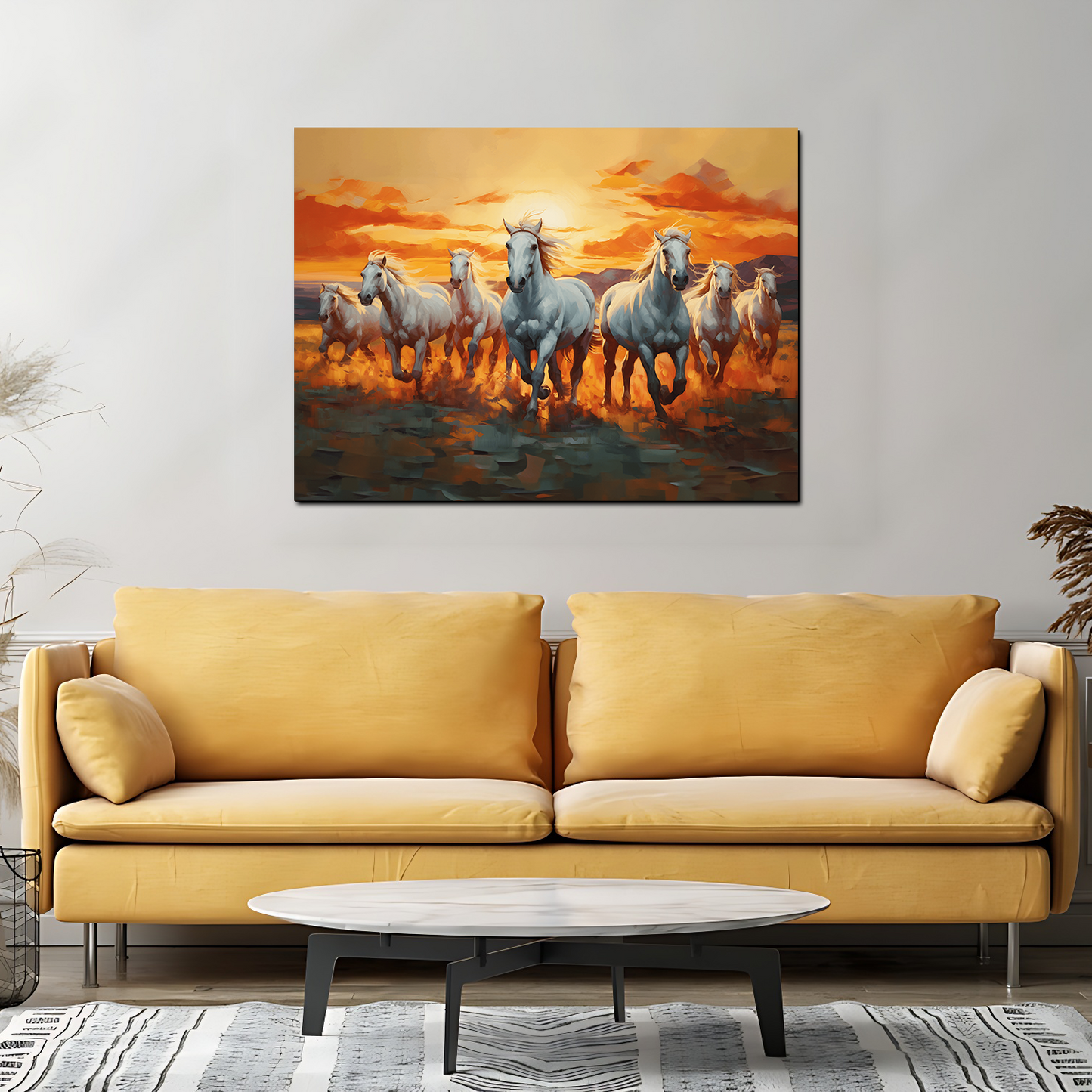 Seven White Horses Running Wood Print Wall Art