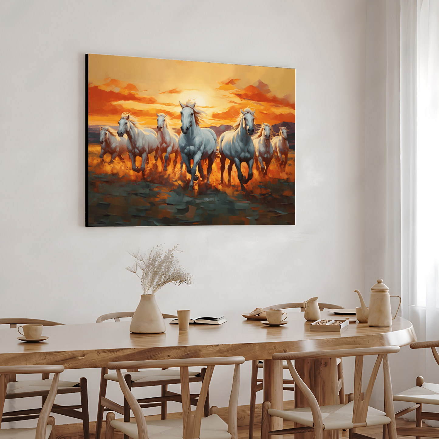 Seven White Horses Running Wood Print Wall Art