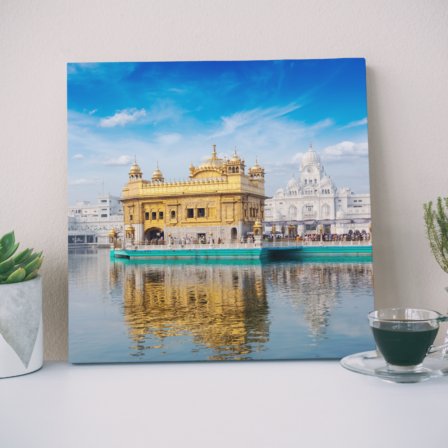 Golden Temple Square Wood Print Wall Art