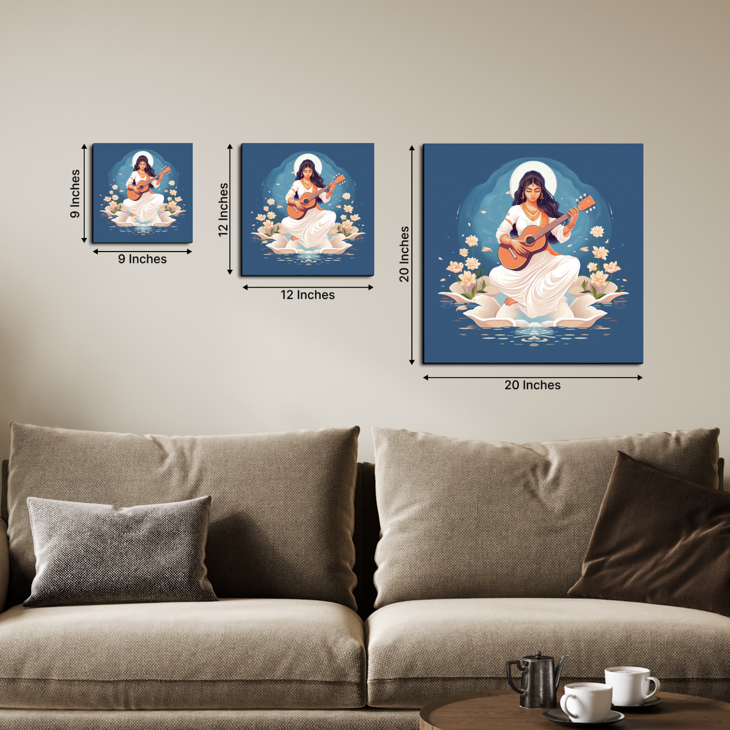 Goddess Saraswati Blue Wood Print Wall Art