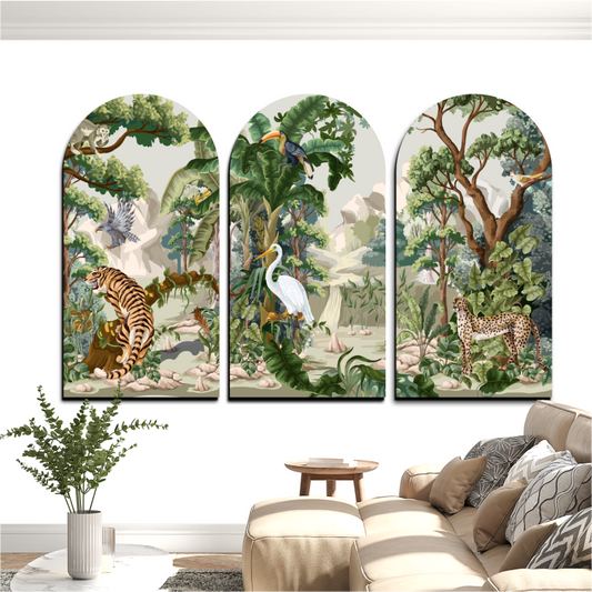 Set of 3 Beautiful Wildlife Jungle Wood Print Wall Art