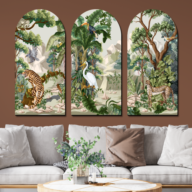 Set of 3 Beautiful Wildlife Jungle Wood Print Wall Art