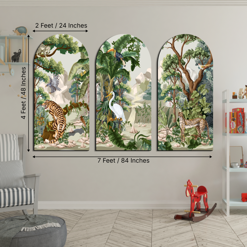 Set of 3 Beautiful Wildlife Jungle Wood Print Wall Art