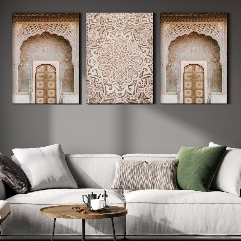 Morocco Oriental Bohemian Door Wood Print Wall Art Set of 3