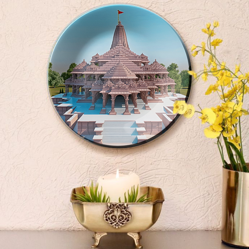 ayodhya ji ke shri ram mandir hanging plates on wall