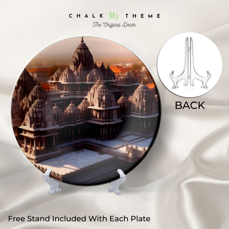 Exquisite ceramic portrayal of Ayodhya Temple ceramic wall hanging plates