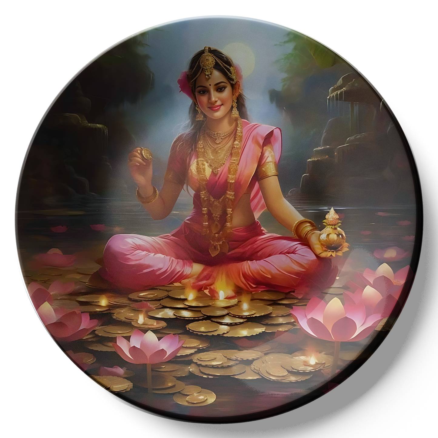 goddess lakshmi in sitting position ceramic wall plates