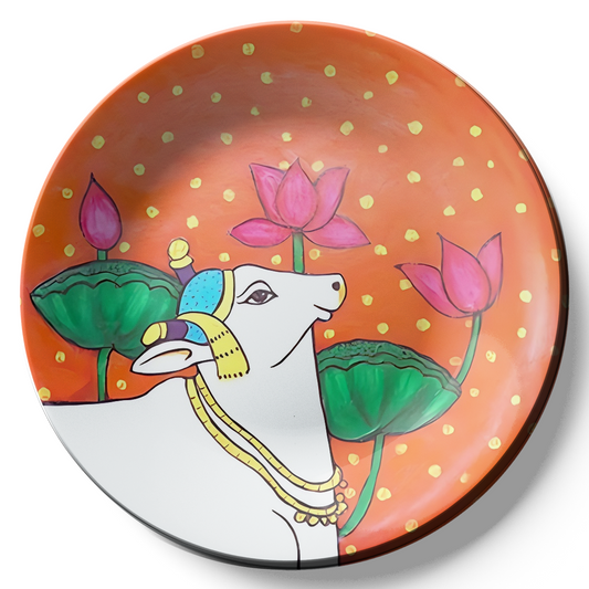 Kamdhenu Cow and Lotus Pichwai Wall Plate Home Décor