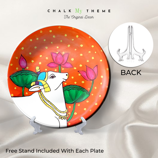 Kamdhenu Cow and Lotus Pichwai Wall Plate Home Décor
