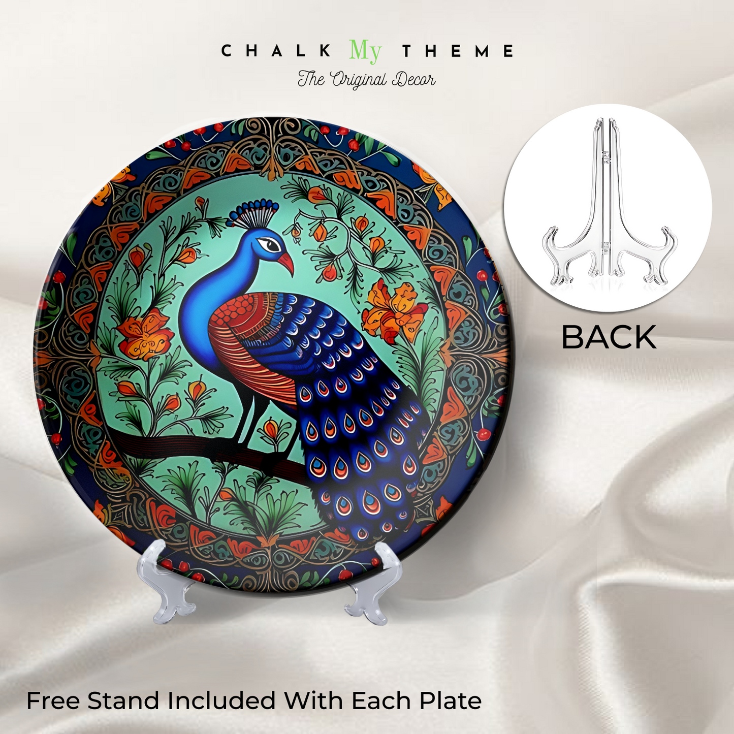 stylish look blue peacock decorative ceramic wall plates for gifts