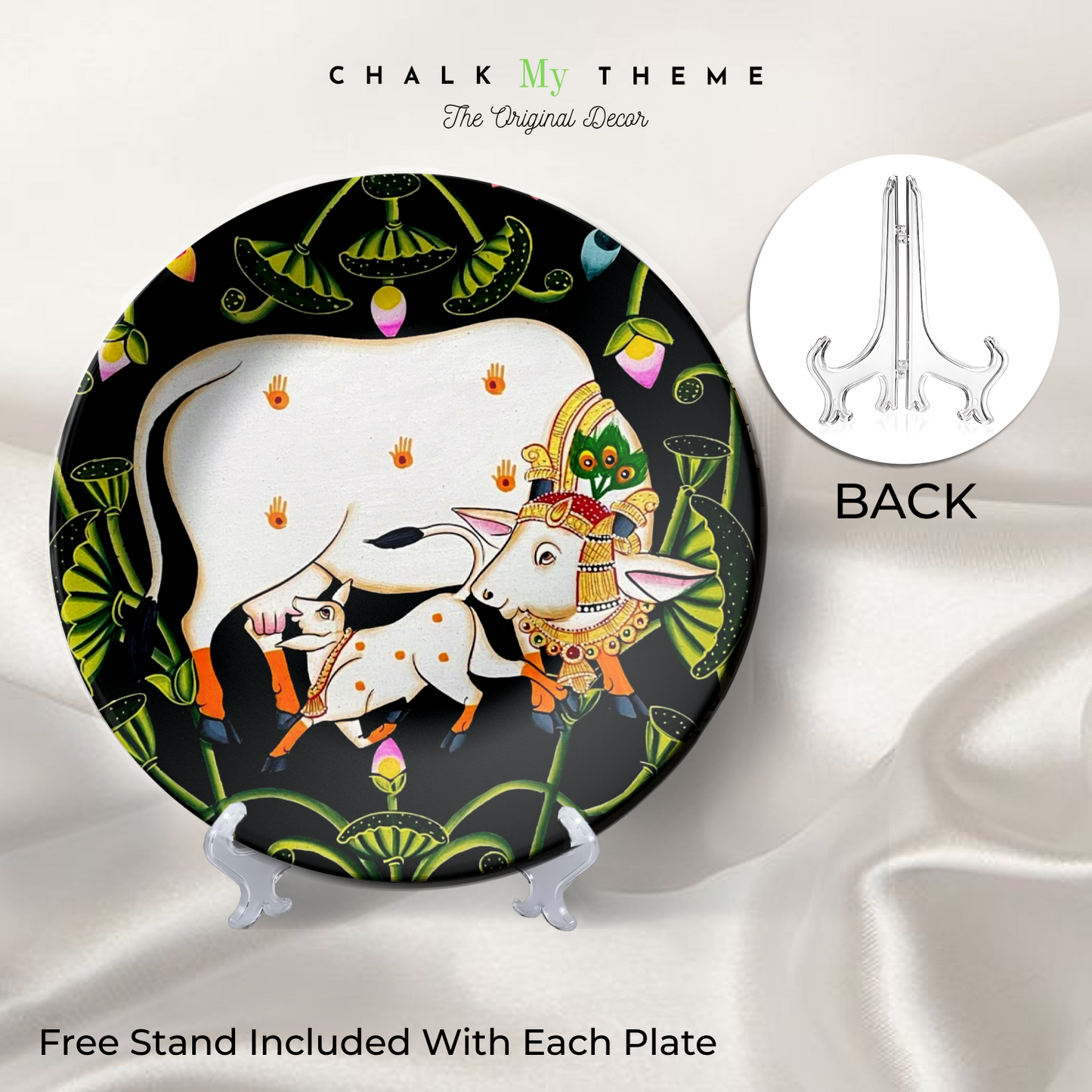 Mother cow and baby calf ceramic plates wall décor