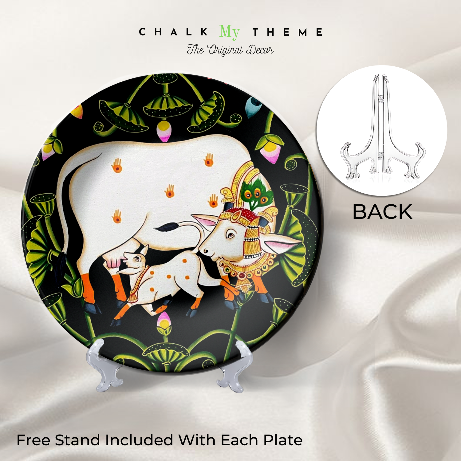 Mother cow and baby calf ceramic plates wall décor