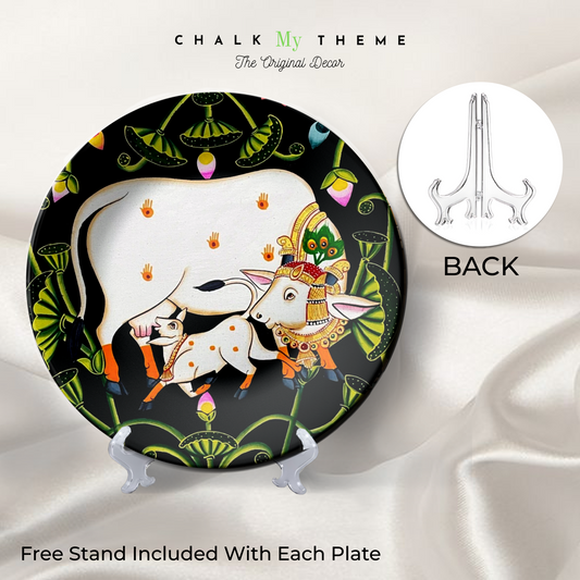 Set of 3 Shrinath Ji and Cow Pichwai Wall Plates Décor