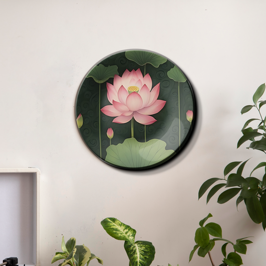 pink lotus art ceramic wall plate