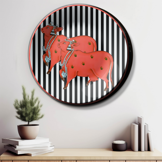 pichwai cow print home decor plates