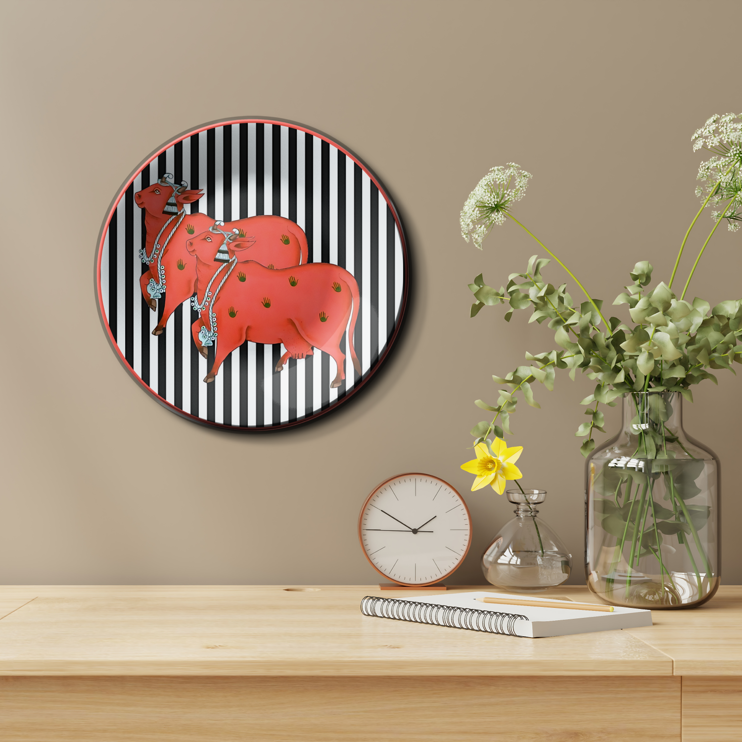 pichwai red cow decorative wall plates for home