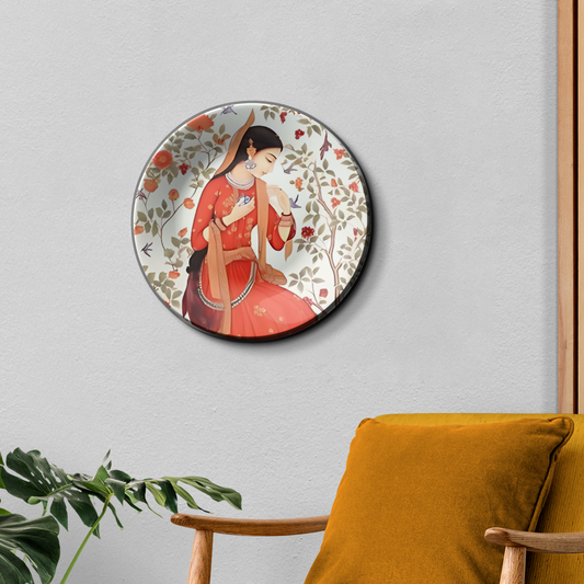 woman in red dress painting decorative wall plates