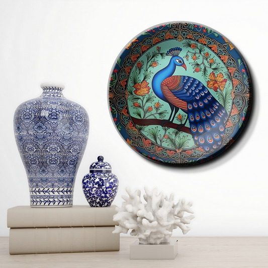Blue peacock ceramic wall hanging plates