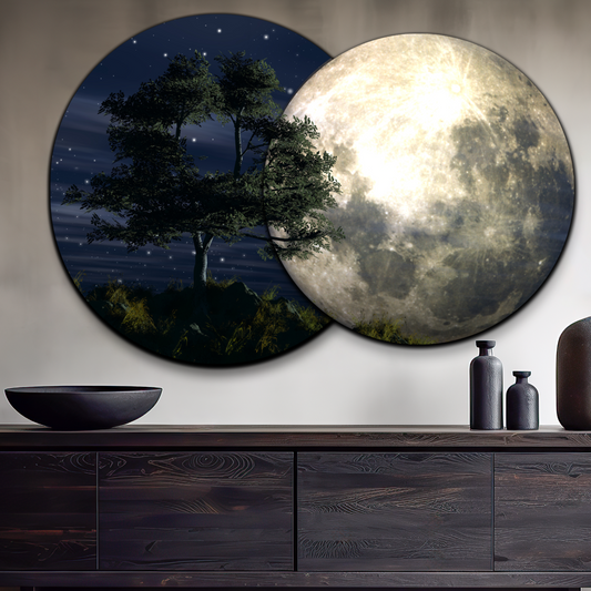 Beautiful Night Landscape Round Wood Print Wall Art