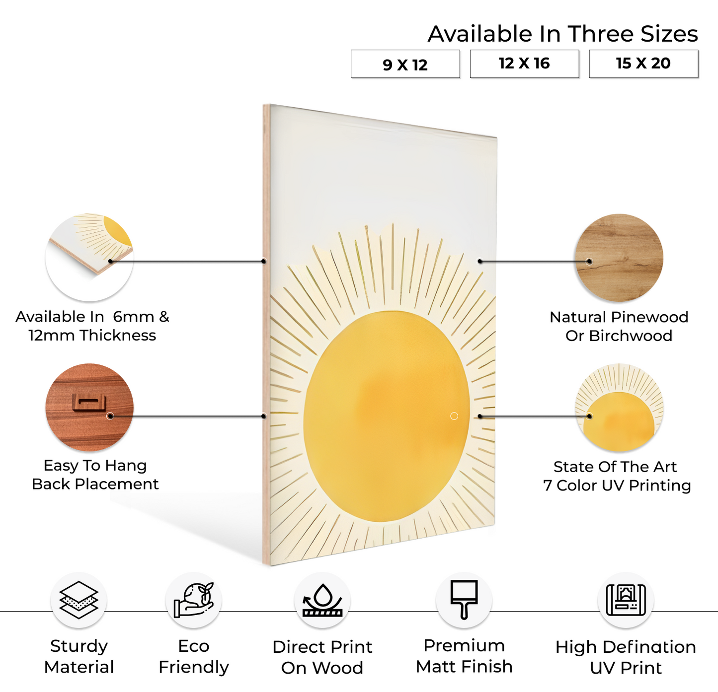 Sunrise Wood Print Wall Art Set of 3