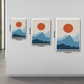 Blue Moon Phase Abstract Boho Wood Print Wall Art Set of 3