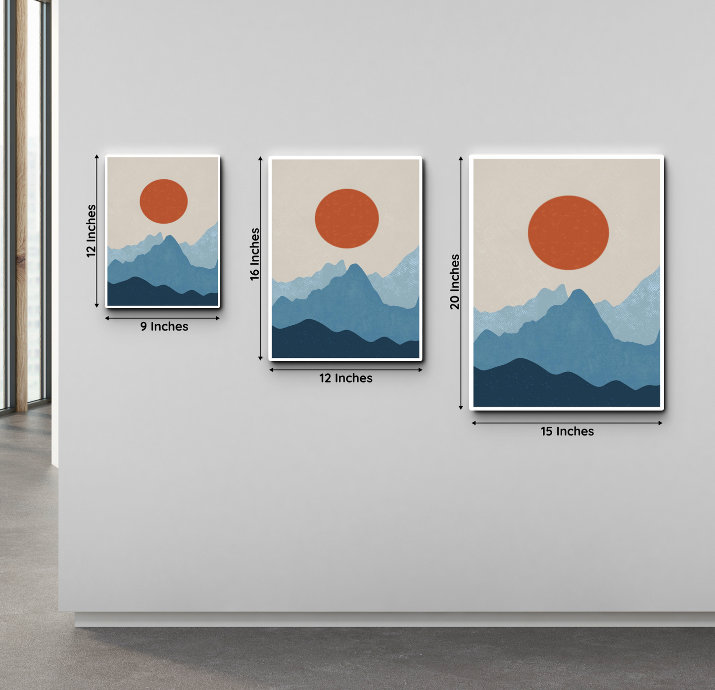 Blue Moon Phase Abstract Boho Wood Print Wall Art Set of 3