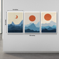 Blue Moon Phase Abstract Boho Wood Print Wall Art Set of 3
