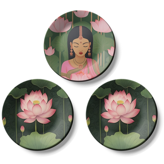 Trio of Exquisite Lotus and Woman Wall Plates Décor for Ethereal Home Accents