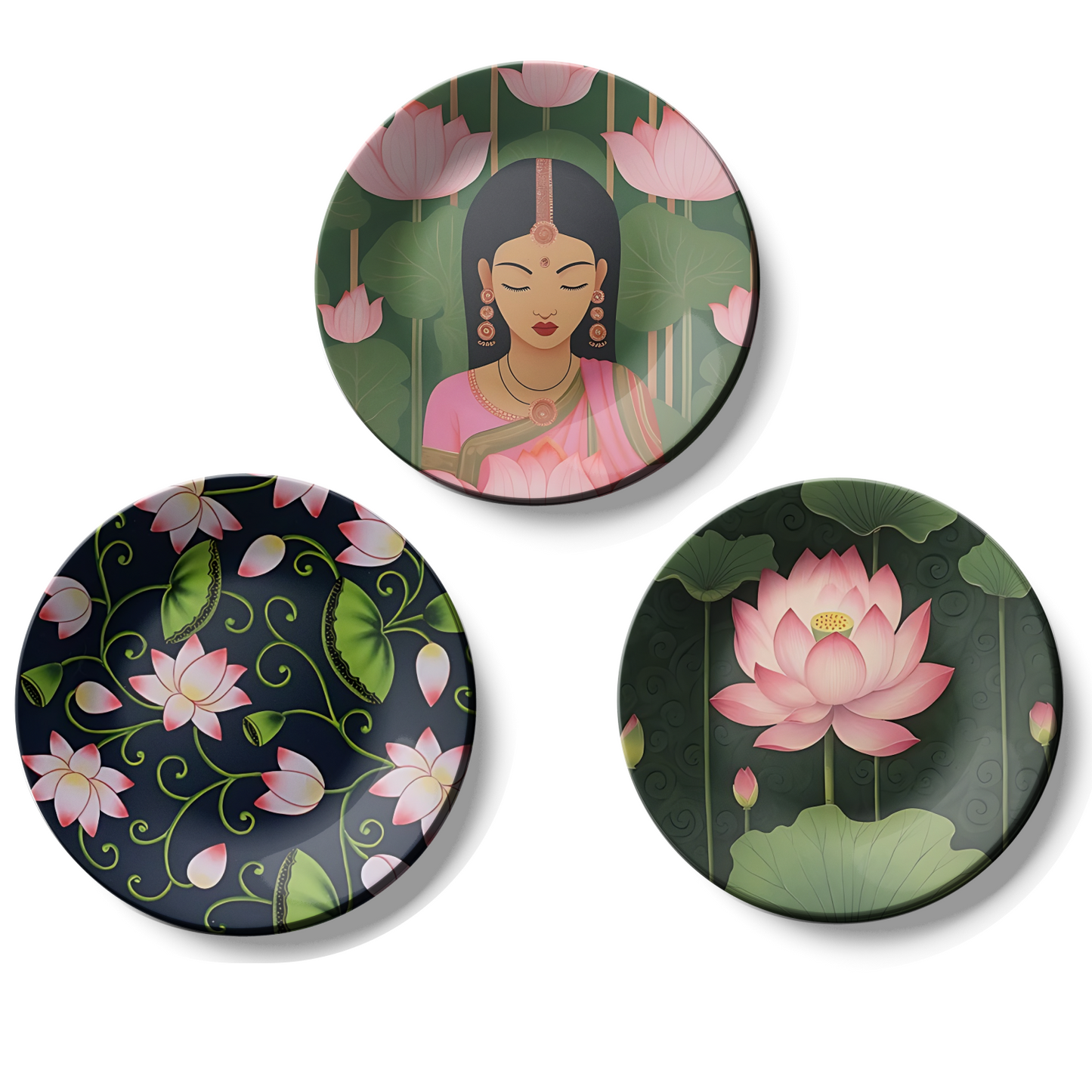 Handcrafted Ceramic Lotus Wall Plates Set for home decor