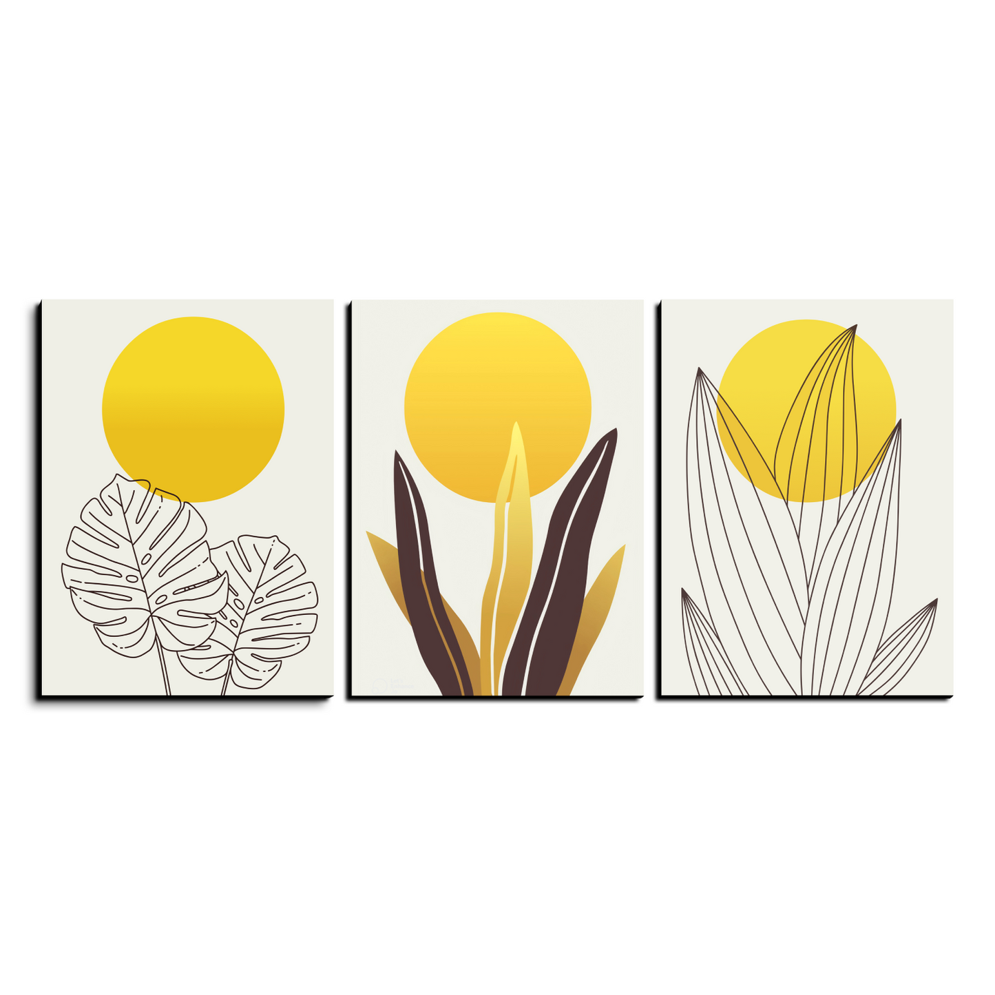 Yellow Botanical Wood Print Wall Art Set of 3