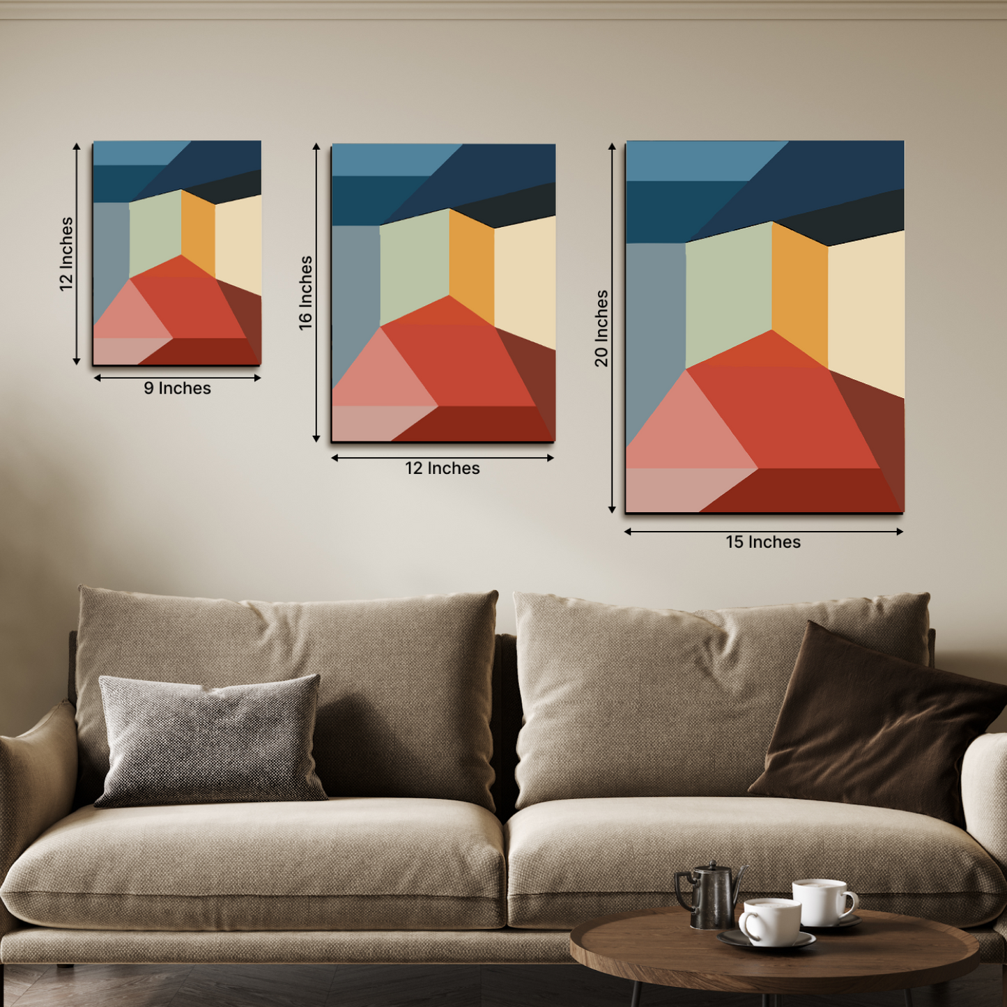 Geometric Abstract Wood Print Wall Art Set of 3