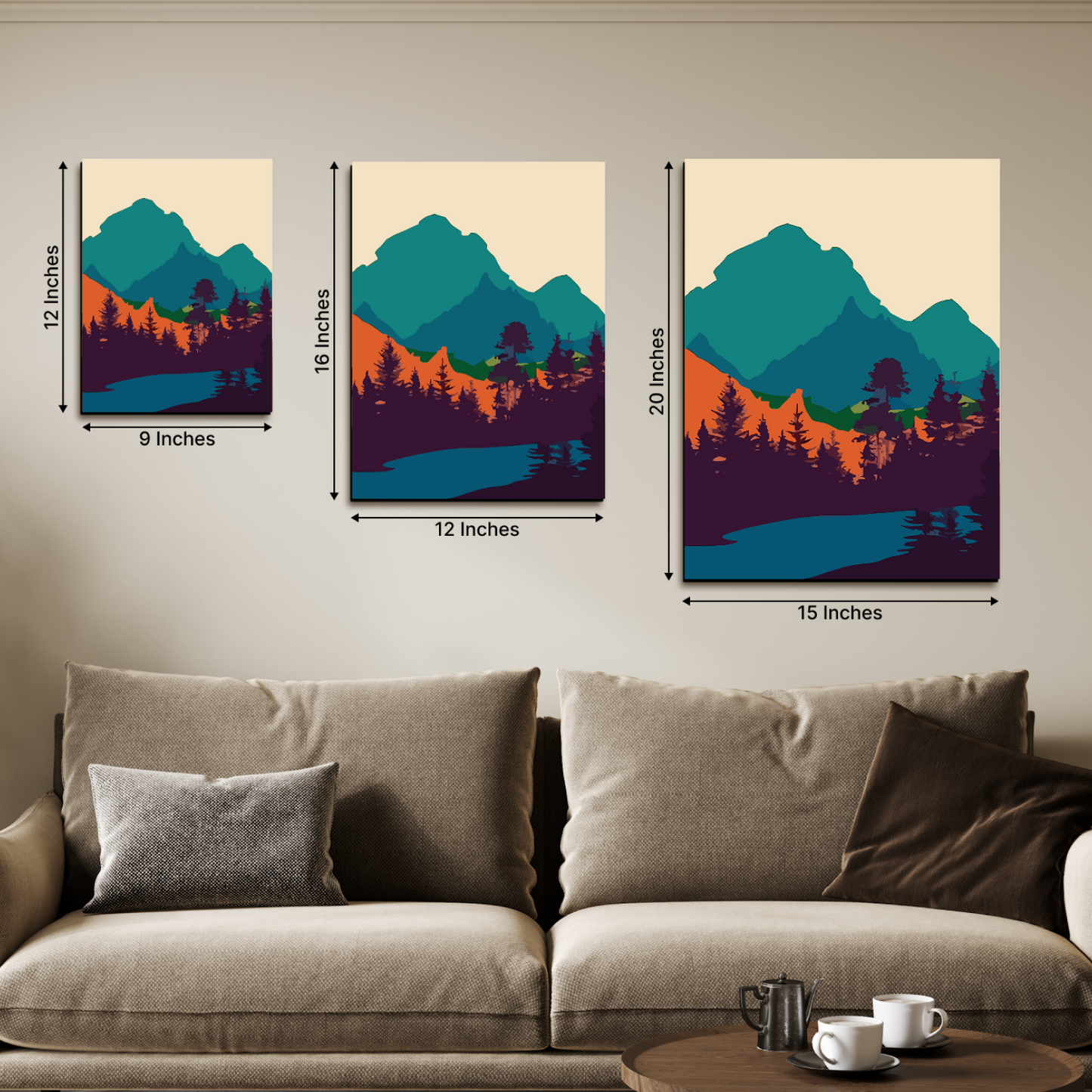 Abstract Landscape Wood Print Wall Art Set of 3