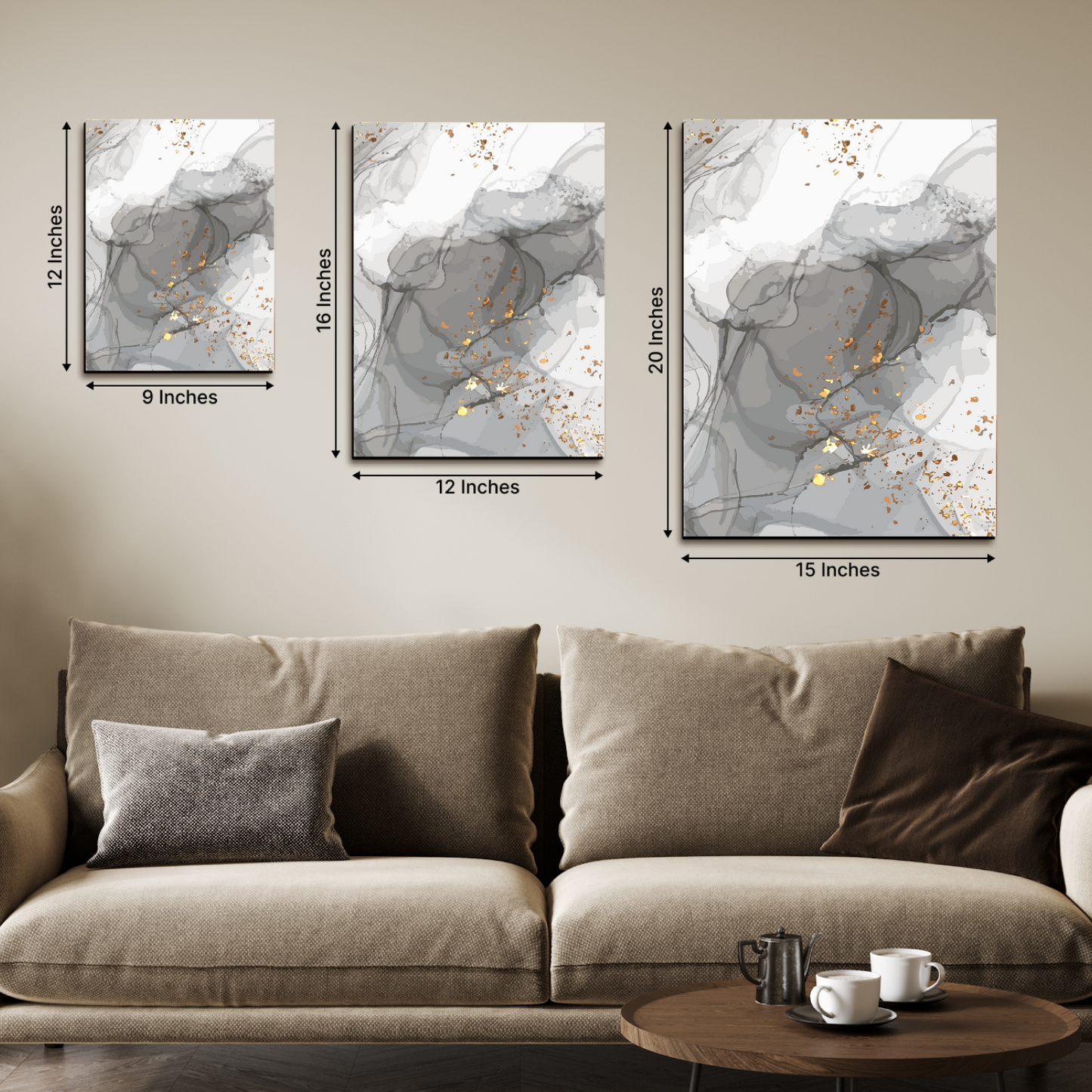 Abstract Grey Wood Print Wall Art Set of 3
