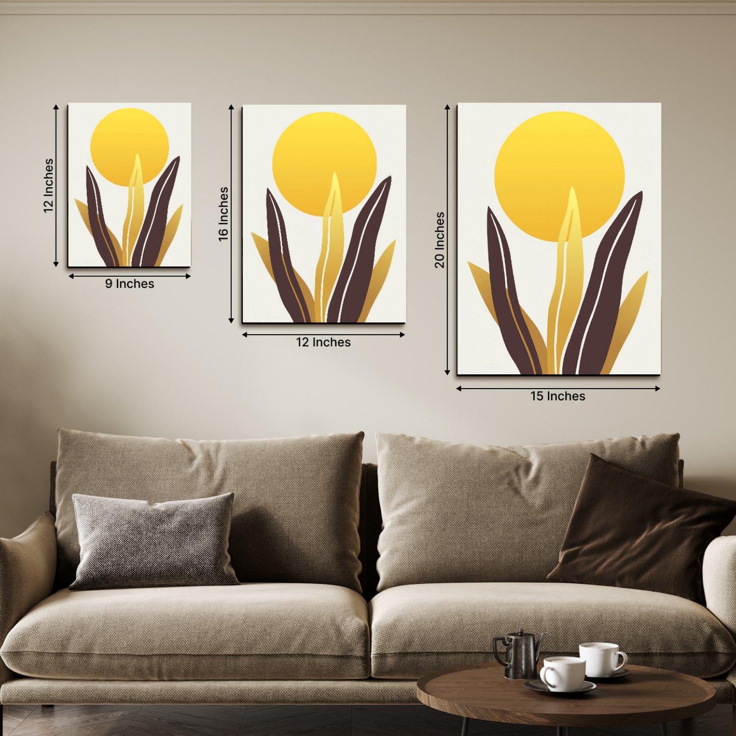 Yellow Botanical Wood Print Wall Art Set of 3