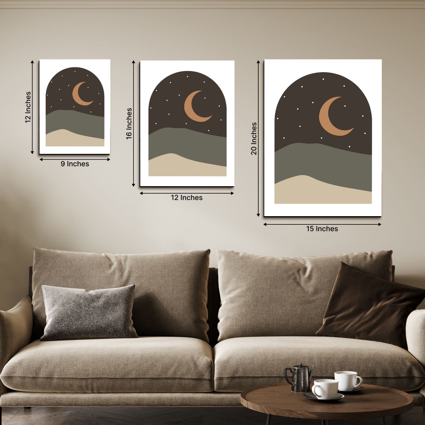 Moon Phase Boho Wood Print Wall Art Set of 3